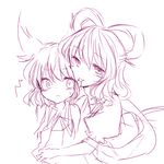  2girls blush ear_licking kaku_seiga licking monochrome multiple_girls simple_background smile tama_(soon32281) touhou toyosatomimi_no_miko white_background yuri 