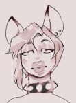 2024 amber_(peculiart) animal_humanoid biped collar ear_piercing ears_up female front_view glistening_eyelids hair half-closed_eyes hi_res humanoid lips looking_at_viewer mammal mammal_humanoid monochrome narrowed_eyes peculiart piercing portrait rodent rodent_humanoid sciurid sciurid_humanoid sepia short_hair solo spiked_collar spikes thick_lips tree_squirrel_humanoid