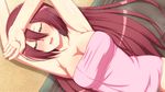  bad_id bad_pixiv_id blush breasts cleavage closed_eyes highres kore_wa_zombie_desu_ka? large_breasts long_hair lying naegleria_nebiros naked_towel navel on_back red_hair sleeping solo tachimi_(basue) towel wet 