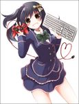  ayuko_(ayuco) bad_id bad_pixiv_id black_hair bow choker game_console hair_ornament hairclip keyboard_(computer) long_hair looking_at_viewer open_mouth playstation ribbon smile solo uniform 