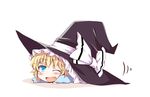  alice_margatroid baby blonde_hair blue_eyes blush chata_maru_(irori_sabou) hat highres if_they_mated in_hat kirisame_marisa one_eye_closed open_mouth ribbon short_hair smile solo touhou witch_hat younger 