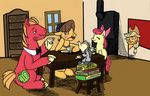  applebloom_(mlp) applejack_(mlp) big_macintosh_(mlp) book bow_tie caramel_(mlp) cub cutie_mark darthtater342 door equine female feral friendship_is_magic gay girly group hat horse lipstick makeup male mammal my_little_pony oven pony smartypants_(mlp) table tea window young 