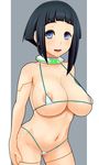  1girl @ma? android areola_slip areolae bikini black_hair blue_eyes blush breasts cleavage female huge_breasts hyuuga_hinata looking_at_viewer micro_bikini naruto navel open_mouth original short_hair smile solo standing swimsuit tomatto_(@ma!) 