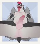 anthro balls body_hair butt_hair chest_hair claws erection front_view generation_8_pokemon genitals glans hair hairy hi_res humanoid_genitalia humanoid_penis long_tongue low-angle_view male masonparker mohawk muscular muscular_anthro muscular_male nintendo nipple_fetish nipple_pinch nipple_play nipples obstagoon open_mouth pecs penis pinch pokemon pokemon_(species) red_hair sharp_teeth solo spread_legs spreading teeth tongue tongue_out worm&#039;s-eye_view