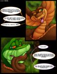 2010 brown_body cobra colored comic detailed_background dialogue digital_media_(artwork) duo fangs female feral forked_tongue green_body hypnosis hypnotic_eyes jajuka male male/female mind_control open_mouth reptile samael scalie snake ssana_(tacokurt) tacokurt tail teeth text tongue