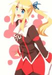  1girl blonde_hair blue_eyes breasts ladle lilith_aileron long_hair open_mouth ponytail skirt tales_of_(series) tales_of_destiny 
