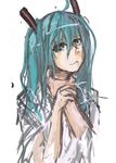  :3 aqua_eyes aqua_hair asphyxiation commentary english_commentary hair_ornament hatsune_miku long_hair panties_(pantsu-pirate) sketch solo strangling twintails upper_body vocaloid 