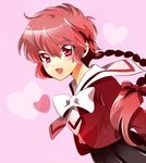  bow braid hair_bow heart iyutani long_hair magic_knight_rayearth pink_background red red_eyes red_hair ribbon school_uniform shidou_hikaru single_braid smile solo 