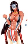  abs black_hair blue_eyes bodypaint breasts dark_skin face_paint fate/grand_order fate_(series) female genderswap genderswap_(mtf) geronimo_(fate/grand_order) groin jewelry kbtmsboy long_hair muscle muscular_female native_american navel necklace pelvic_curtain simple_background solo topless white_background 