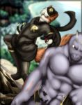  abs anthro biceps big_muscles black black_fur canine clothing fox fur furryratchet green_eyes looking_at_viewer machoke male mammal muscles nintendo nude pecs penis pok&#233;ball pok&#233;mon pok&eacute;ball pok&eacute;mon precum red_eyes team_rocket torn_clothing uncut video_games 