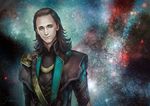  aqua_eyes avengers black_hair curly_hair green_eyes hair_slicked_back lijunyou loki_(marvel) male_focus marvel realistic smile solo 