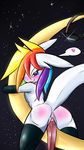  &lt;3 anus blue_eyes blush butt clothing dragon erection eyewear genital_slit goggles hair legwear male multi-colored_hair not_rainbow_dash penis pose presenting slit solo space stockings tongue tongue_out white_crest 