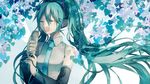 bad_id bad_pixiv_id closed_eyes detached_sleeves green_hair hatsune_miku long_hair microphone necktie open_mouth solo tears tsukioka_tsukiho twintails very_long_hair vocaloid 