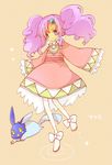  1girl blush creature dark_skin dress frills meredy pantyhose purple_eyes purple_hair quickie shoes smile tales_of_(series) tales_of_eternia twintails 