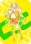  bad_id bad_pixiv_id belt blonde_hair boots bracelet c.c._lemon c.c._lemon_(character) choker double_v goggles goggles_on_head gradient_hair green_eyes green_hair hanagerian highres jewelry midriff multicolored_hair navel one_eye_closed shorts solo twintails v yellow 