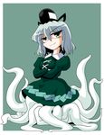  brown_eyes dress ghost_tail green_dress grey_hair kieyza multiple_legs smirk soga_no_tojiko solo touhou 