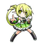  bare_shoulders boots chibi detached_sleeves elsword full_body green_eyes green_hair green_sleeves hemogurobin_a1c knee_boots long_hair pointy_ears ponytail rena_(elsword) smile solo transparent_background wind_sneaker_(elsword) 