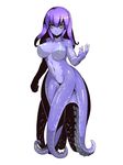  1girl artist_request blue_skin breasts highres kageshio_(276006) large_breasts monster_girl original purple_hair scylla simple_background solo tentacle white_background yellow_eyes 