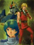  aeug blonde_hair blue_hair glowing gundam kamille_bidan looking_at_viewer mecha mecha_pilot_suit military_uniform mobile_suit official_art promotional_art quattro_bajeena removing_eyewear robot scan science_fiction sunglasses traditional_media v-fin vest yasuhiko_yoshikazu zeta_gundam zeta_gundam_(mobile_suit) 