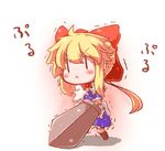  :&lt; blonde_hair blush_stickers chibi closed_mouth goliath_doll holding mochinabe solo sword touhou translated trembling v-shaped_eyebrows weapon |_| 
