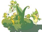  age_difference ambiguous_gender berry eating feral flora_fauna group hand_holding highres japanese looking_at_viewer nintendo open_mouth pok&#233;mon restricted_palette serperior servine size_difference snivy unknown_artist video_games wallpaper 