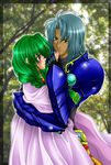  1boy 1girl armor blue_eyes blue_hair blush cape glasses gloves green_hair philia_felice purple_eyes tales_of_(series) tales_of_destiny tomygrave woodrow_kelvin 