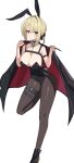  1girl absurdres alternate_costume animal_ears black_pantyhose blonde_hair breasts evelyn_chevalier fake_animal_ears highres large_breasts looking_at_viewer pantyhose playboy_bunny purple_eyes rabbit_ears short_hair simple_background solo w.k white_background zenless_zone_zero 