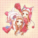  :o ameiro animal_costume animal_ears bow brown_eyes brown_hair cosplay dog_ears dual_persona ichihara_nina idolmaster idolmaster_cinderella_girls kigurumi multiple_girls sheep sheep_costume sheep_ears teeth wolf_costume 