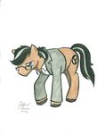  blue_eyes clothed clothing eyewear friendship_is_magic glasses grey_hair hair hooves male my_little_pony oc original_character plain_background sad sherlock sherlock_hooves solo suit sulking traditional_media two_tone_hair watercolor_(art) white_background 