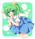  ascot creta_(taku10) daiyousei dress green_eyes green_hair hair_ribbon long_hair open_mouth ribbon side_ponytail solo touhou wings 