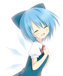  bad_id bad_pixiv_id blue_eyes blue_hair cirno closed_eyes fang hands_together happy oniku_(shimofuri-ke) open_mouth own_hands_together short_hair simple_background smile solo touhou upper_body white_background wings 
