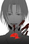  bad_id bad_pixiv_id blood command_spell fate/zero fate_(series) finger_licking licking male_focus portrait redplus solo spot_color uryuu_ryuunosuke 