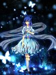  absurdres bad_id bad_pixiv_id blue_eyes blue_hair breasts bug butterfly dress flower fuuna_(conclusion) hair_ornament hair_rings hair_stick highres insect kaku_seiga large_breasts shawl sky smile solo star_(sky) starry_sky touhou vest 