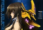  absurdres bangs black_hair breasts closed_mouth copyright_name english glowing gradient gradient_background hair_ribbon hara_yumiko highres large_breasts long_hair looking_away mecha muvluv muvluv_alternative muvluv_total_eclipse neon_trim newtype nude official_art out-of-frame_censoring profile purple_eyes ribbon scan serious shiny shiny_hair sideboob sidelocks solo table_of_contents takamura_yui takemikazuchi_(muvluv) tress_ribbon upper_body white_ribbon 