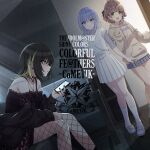  3girls album_cover black_hair blonde_hair blue_hair brown_hair cometik_(idolmaster) cover fishnet_pantyhose fishnets highres idolmaster idolmaster_shiny_colors ikaruga_luca ikuta_haruki long_hair looking_at_viewer multicolored_hair multiple_girls official_art pantyhose purple_eyes short_hair smile streaked_hair suzuki_hana two-tone_hair yellow_eyes 