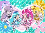  :d ;d blue_skirt boots bow chibi choker cure_blossom cure_marine cure_moonlight cure_sunshine elbow_gloves eyelashes floral_background flower gloves hanasaki_tsubomi heart heartcatch_precure! highres knee_boots kurumi_erika looking_at_viewer multiple_girls myoudouin_itsuki official_art one_eye_closed open_mouth orange_bow pink_bow pink_choker polka_dot polka_dot_background precure rose single_elbow_glove single_glove skirt smile sunflower tsukikage_yuri umakoshi_yoshihiko wallpaper yellow_bow 