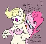  anthro anthrofied atryl blonde_hair breasts cutie_mark dialog english_text equine female friendship_is_magic hair horse lesbian licking mammal my_little_pony nipples nude pink_hair pinkie_pie_(mlp) pony square_crossover surprise_(mlp) text tongue 