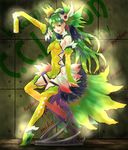  boots bottle c.c._lemon c.c._lemon_(character) elbow_gloves gloves green_eyes green_hair highres long_hair looking_at_viewer pandaraion_(kanikani2950) solo thigh_boots thighhighs 