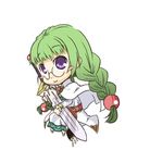  1girl blush_stickers cape chibi glasses green_hair long_hair philia_felice purple_eyes robe smile sword tales_of_(series) tales_of_destiny weapon 