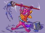 2025 accessory anthro artist big_brush blue_ink blue_paws brush bucket canid canine canis colorful_body container digital_drawing_(artwork) digital_media_(artwork) drop fluffy fur hi_res holding_object ink kerchief light light_and_shade lighting male mammal paint painting paws piercing pink_body pink_fur prespective purple_tail ring_piercing shadow smile solo standing tail test1a text wolf yellow_kerchief