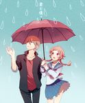  asaba_yuuki braid brown_hair crossdressing holding holding_umbrella kimi_to_boku male_focus matsuoka_shun momori multiple_boys otoko_no_ko pink_eyes pink_hair rain school_uniform serafuku shared_umbrella twin_braids twintails umbrella 