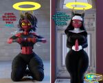 2_horns 3d_(artwork) abs accent alternate_costume before_and_after big_breasts brainwashing breasts choker clothing curvy_figure demon dialogue digital_media_(artwork) female glowing glowing_eyes halo hands_together happy happy_trance helluva_boss hi_res horn horned_humanoid humanoid hypnosis imp jewelry kneeling millie_(helluva_boss) mind_alteration mind_control navel necklace not_furry nun personality_change purification red_body red_skin smile solo spiral_eyes standing submissive submissive_female supercasket tearing_clothing tearing_own_clothing text torn_clothing undressing undressing_self wide_hips