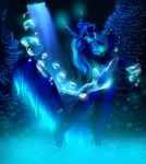  bioluminescence blue blue_eyes blue_fur blue_hair blue_theme bubble cat eipril feline female fireflies firefly fur glowing hair long_hair magic mammal nails water waterfall 
