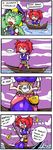  4koma boat breasts cd cleavage comic commentary finnish green_hair hair_bobbles hair_ornament medium_breasts multiple_girls onozuka_komachi red_hair setz shiki_eiki touhou translated watercraft 