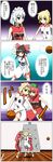  5girls alice_margatroid basketball blonde_hair comic hakurei_reimu highres hong_meiling izayoi_sakuya kirisame_marisa long_hair multiple_girls seren_(staphy) short_hair touhou translation_request uniform 