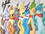  ambiguous_gender eevee espeon flareon glaceon jinya jolteon leafeon pok&eacute;mon pose scarf umbreon vaporeon 