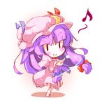  blush chibi crescent dress hat long_hair mochinabe musical_note patchouli_knowledge purple_hair smile solid_oval_eyes solo touhou 