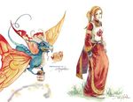  blue_eyes brown_hair cape dragon dungeons_and_dragons fairy_dragon fairy_wings fantasy food food_on_face gloves honey honeypot horns jar phong_anh ponytail priest_(warcraft) signature simple_background solo warcraft watermark web_address white_background wings world_of_warcraft 