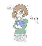  bad_id bad_pixiv_id blush brown_eyes brown_hair character_name gift glasses looking_at_viewer nikki_(swapnote) nintendo shimo_(laxesp) short_hair skirt solo spoken_blush swapnote sweatdrop sweater translated wavy_mouth 