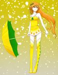  bottle breasts brown_eyes c.c._lemon c.c._lemon_(character) food fruit hair_ornament highres lemon long_hair lost_july medium_breasts solo thighhighs umbrella 